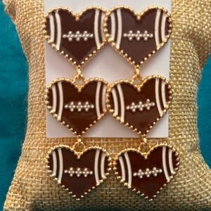Heart-Shaped Brown and Gold Football Earrings Game Day NEW
